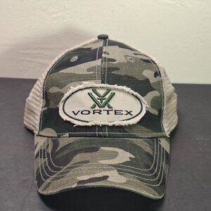 Vortex Optics Mesh Hat Cap Snap Back Camo Distressed Patch Logo Adjustable Mens